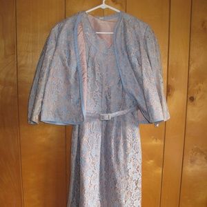 Vintage 3 pc Lace Overlay Dress Sz L  12 or 14